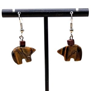 Tiger's Eye and Red Jasper Bear Earrings